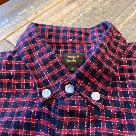Pop England Red Blue Cotton Flannel Button Up down Men S small - Picture 3 of 5